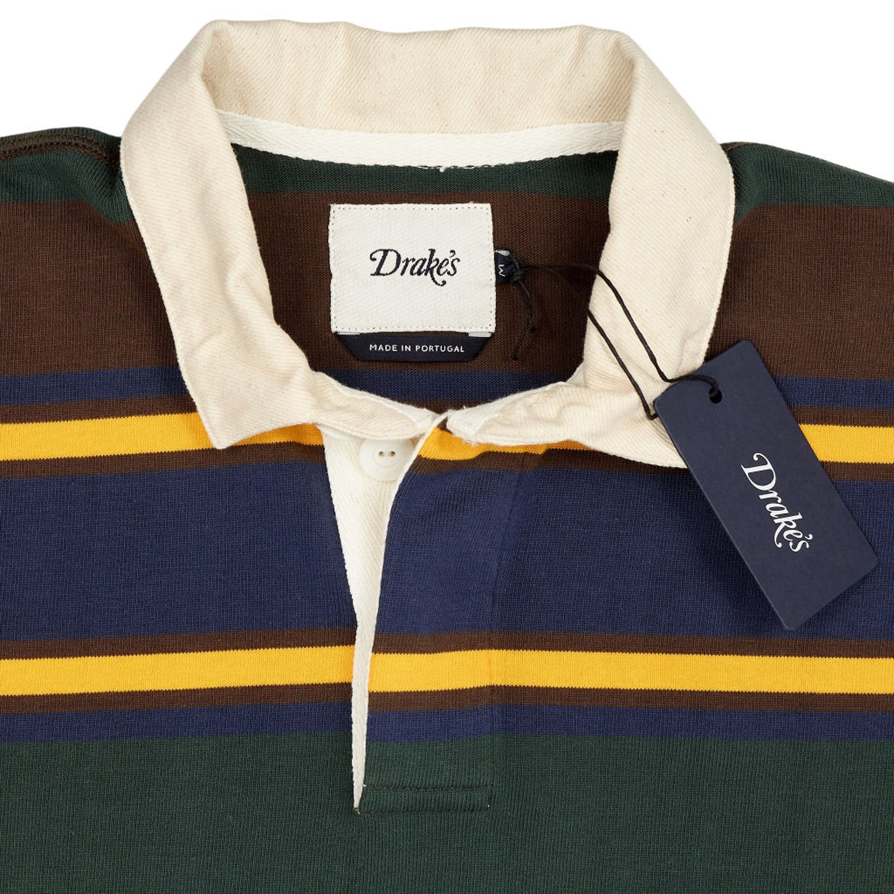 Drake's Green Striped Rugby Shirt M