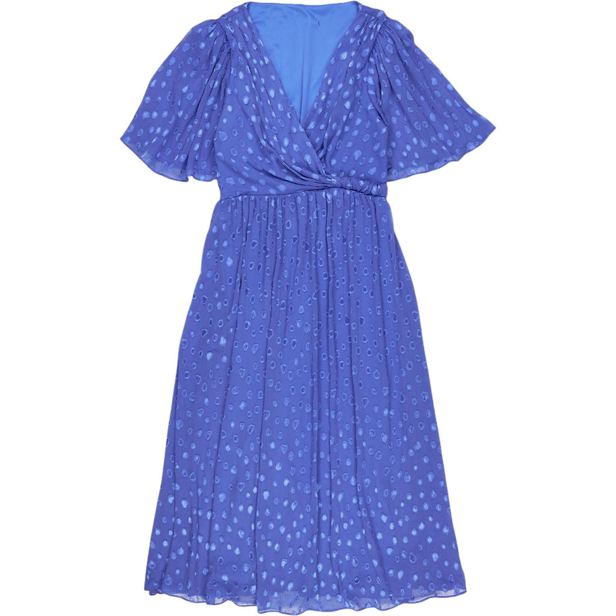 Vivere Blue Embroidered Dot Dress