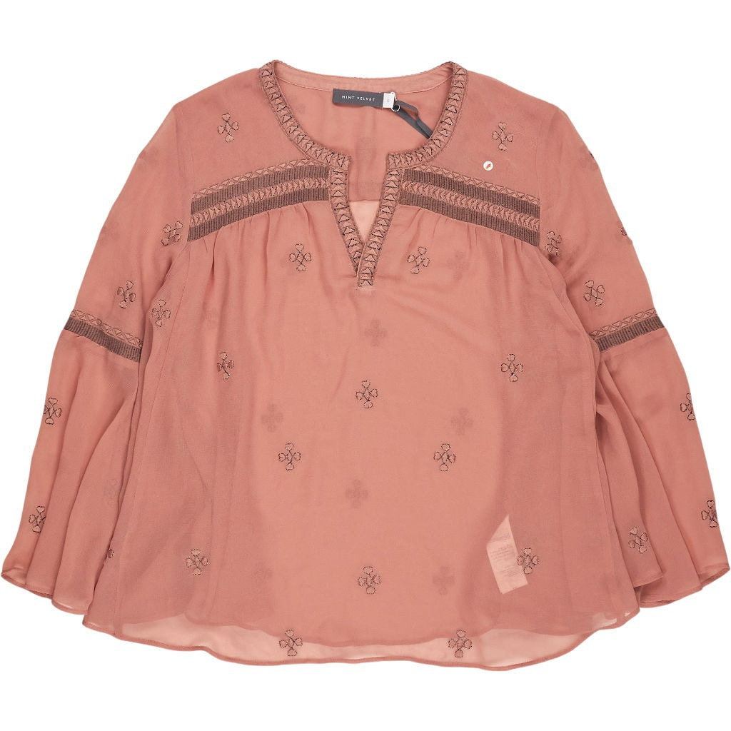 Mint Velvet Dusty Pink Fluted Sleeve Top
