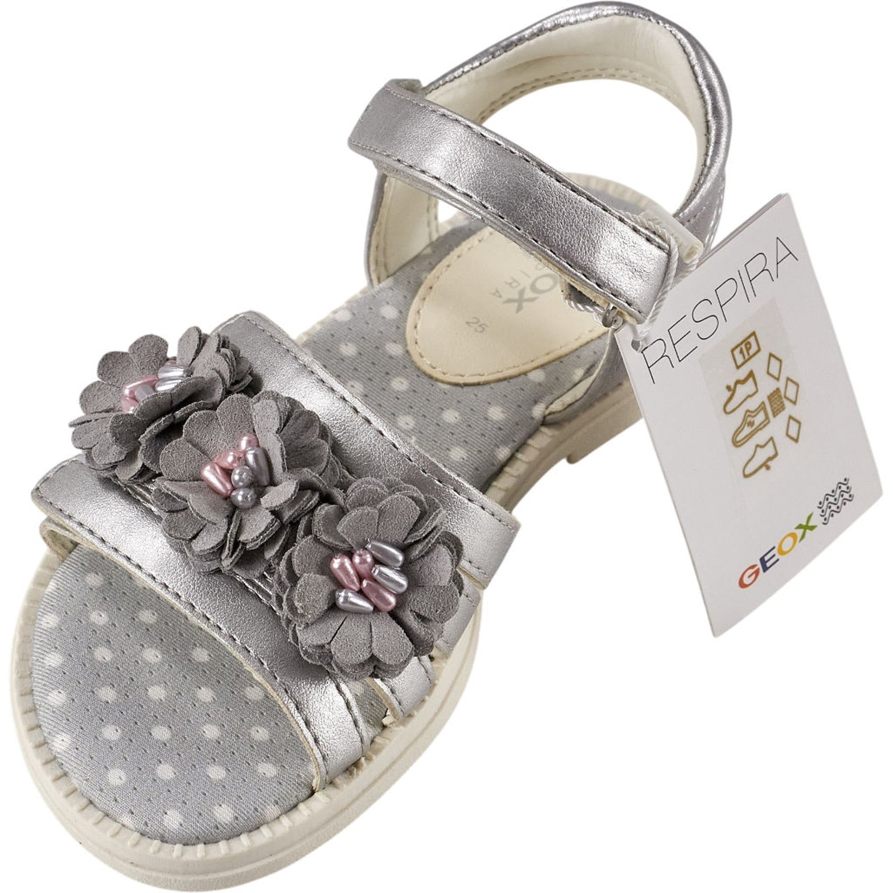 Geox Silver J.Karly Sandals Floral Accents