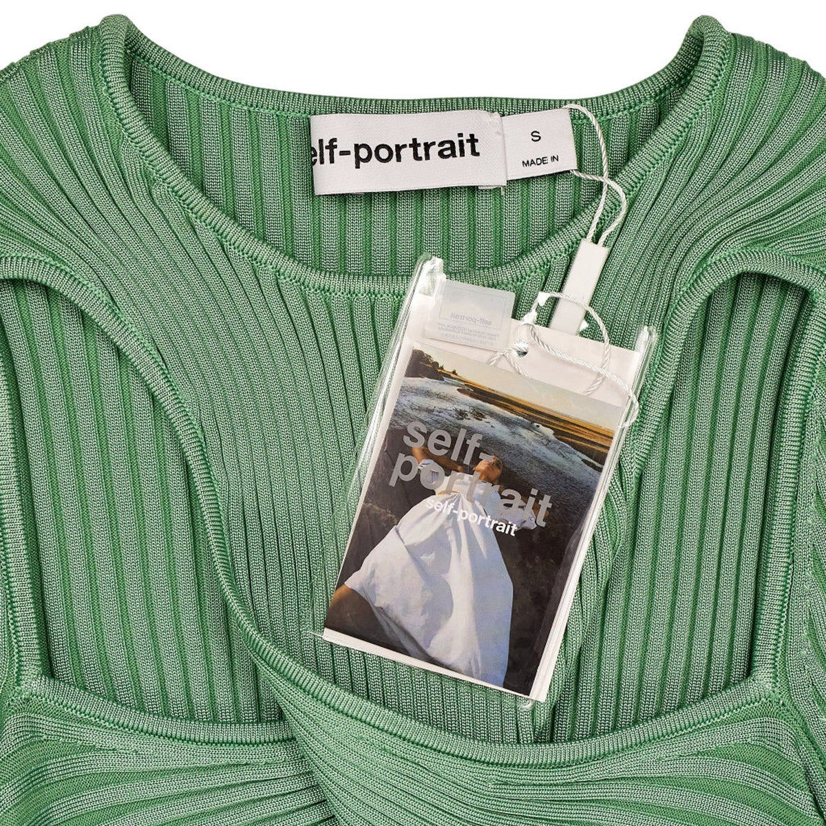 Self-Portrait Green Ribbed Knit Mini Dress