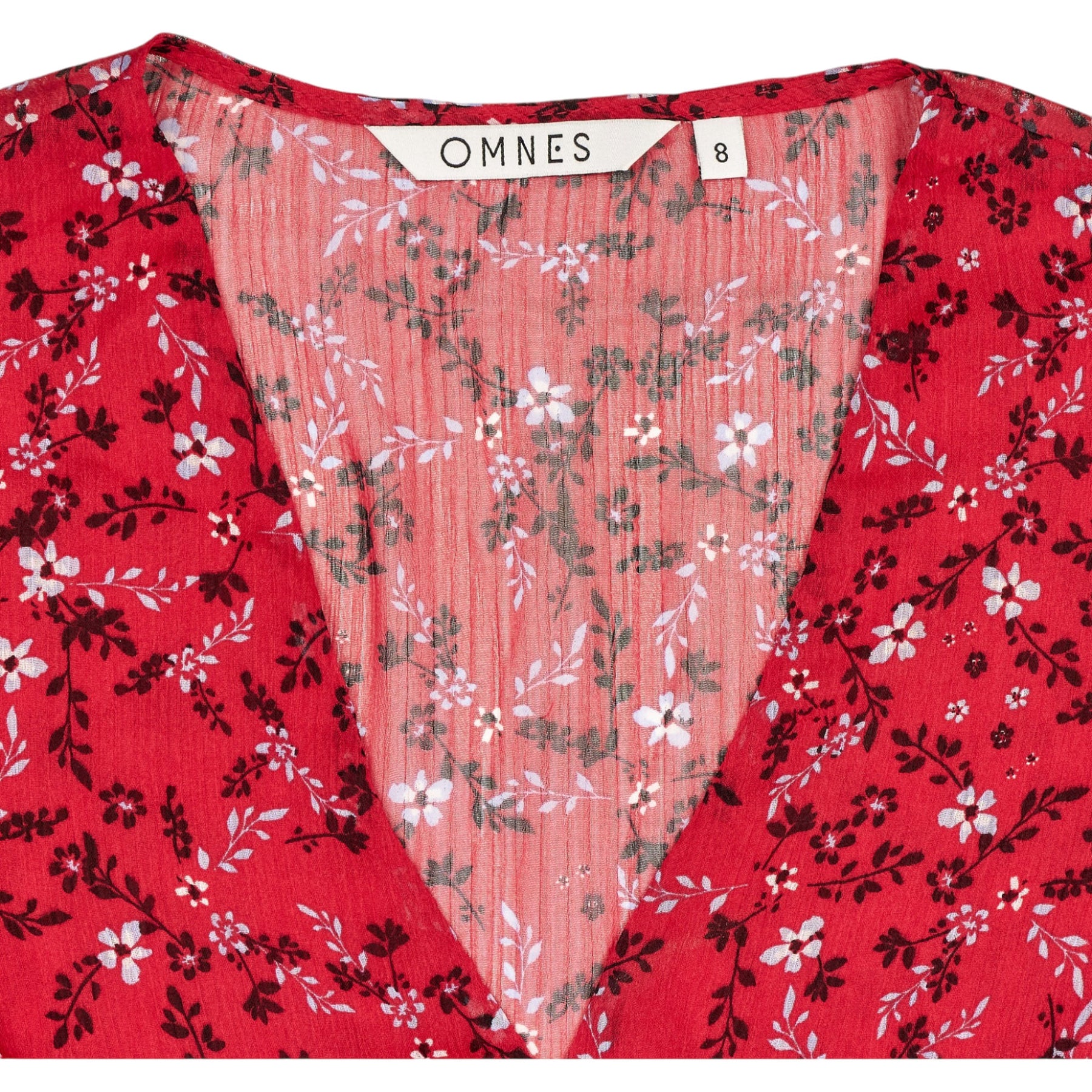 OMNES Red Sheer Midi Dress