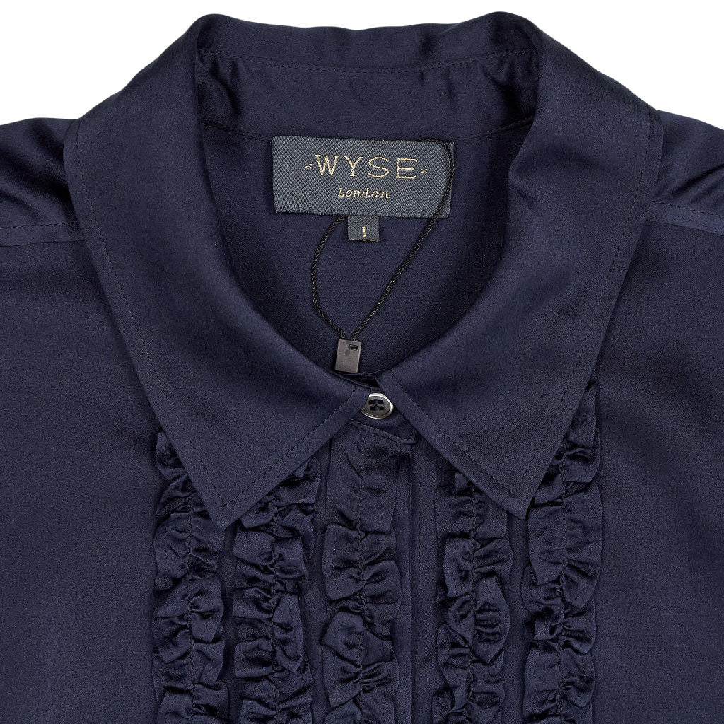 Wyse Navy Silk Satin Blouse UK 8