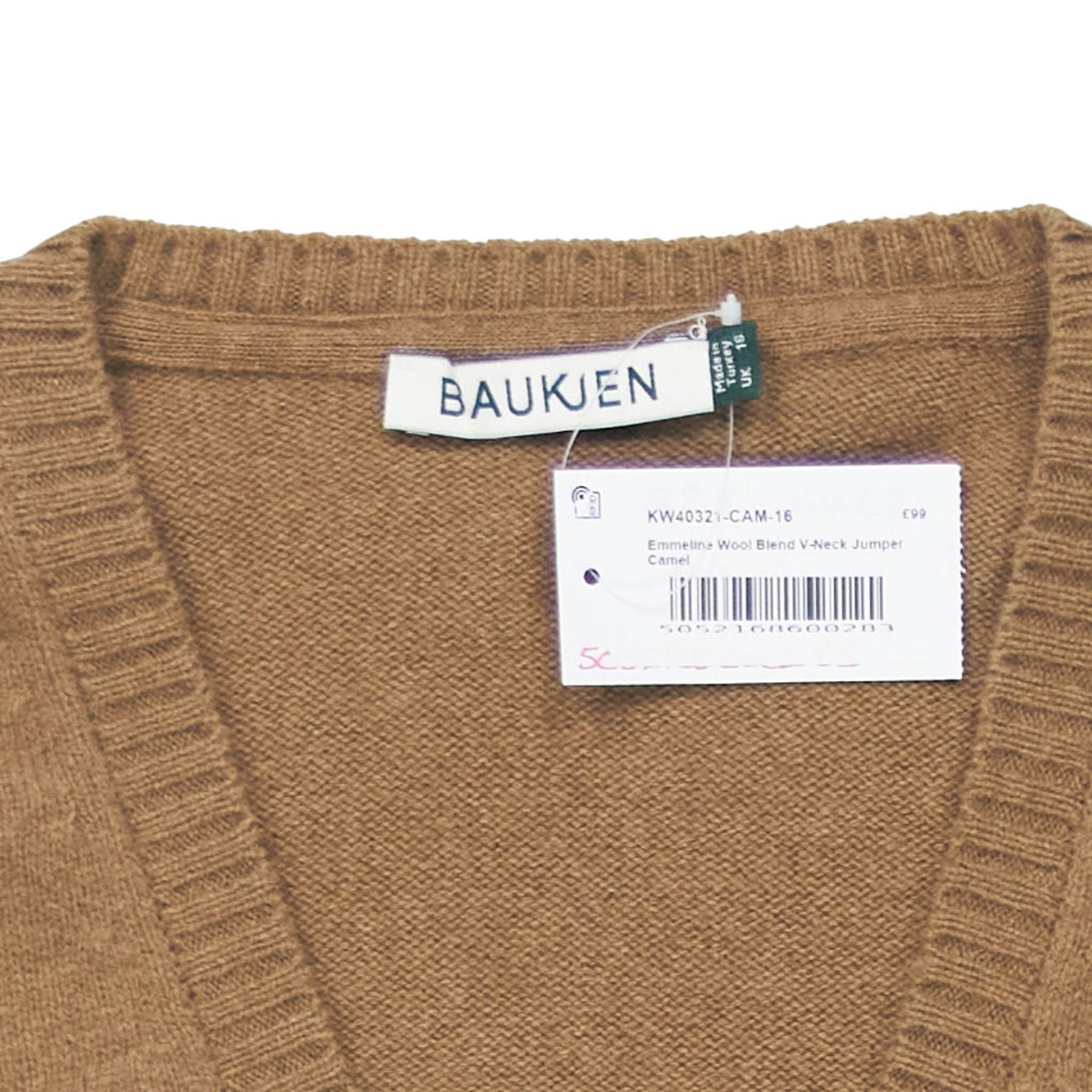 Baukjen Camel V-Neck Emmeline Wool Jumper