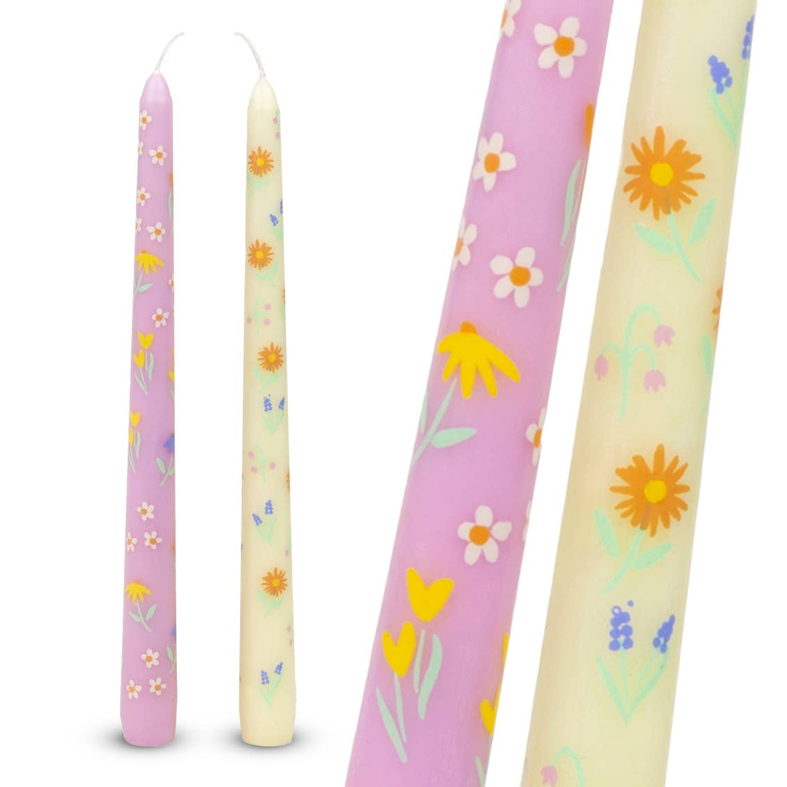 Floral Yellow & Pink Dinner Candles | 2 Pack