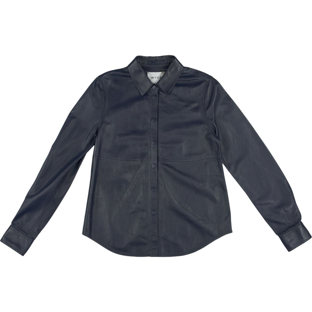 Wyse Navy Leather Shirt Jacket UK 8