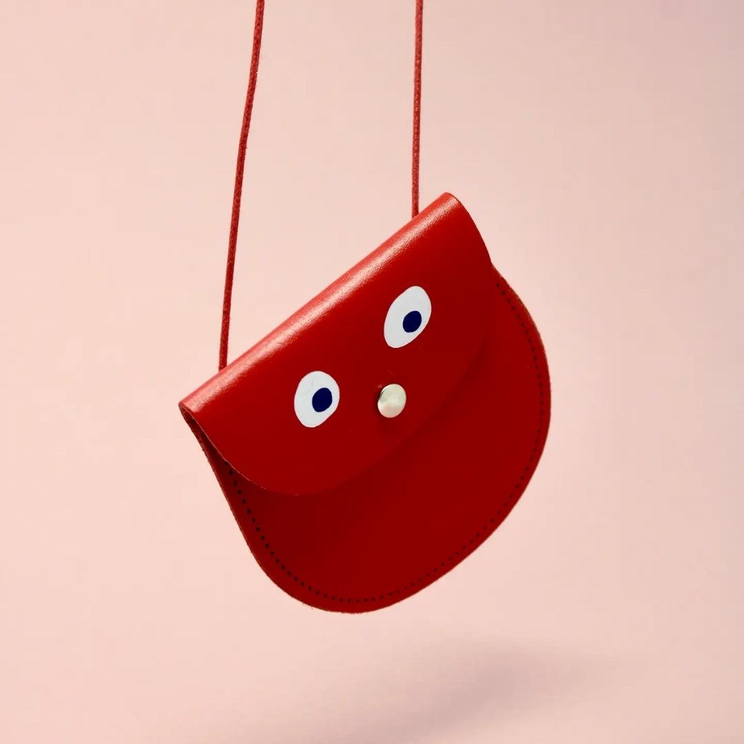 Googly Eye String Leather Purse - Red