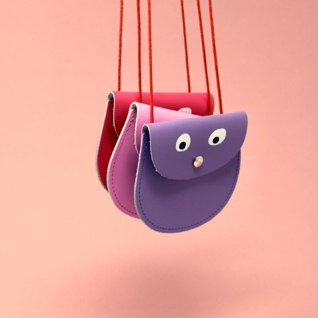 Googly Eye String Leather Purse - Red