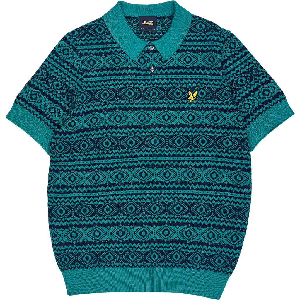 Lyle & Scott Teal Fair Isle Polo Shirt
