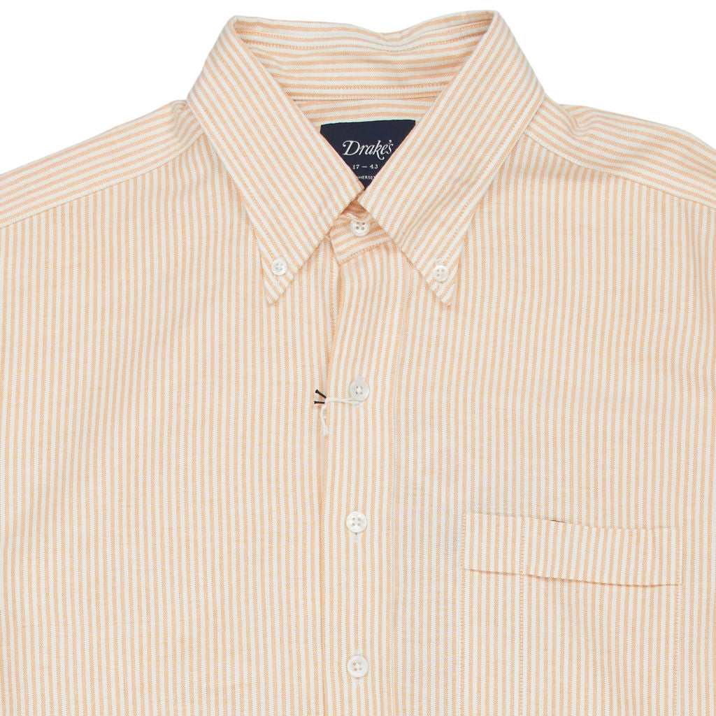 Drake's Orange Striped Cotton Shirt