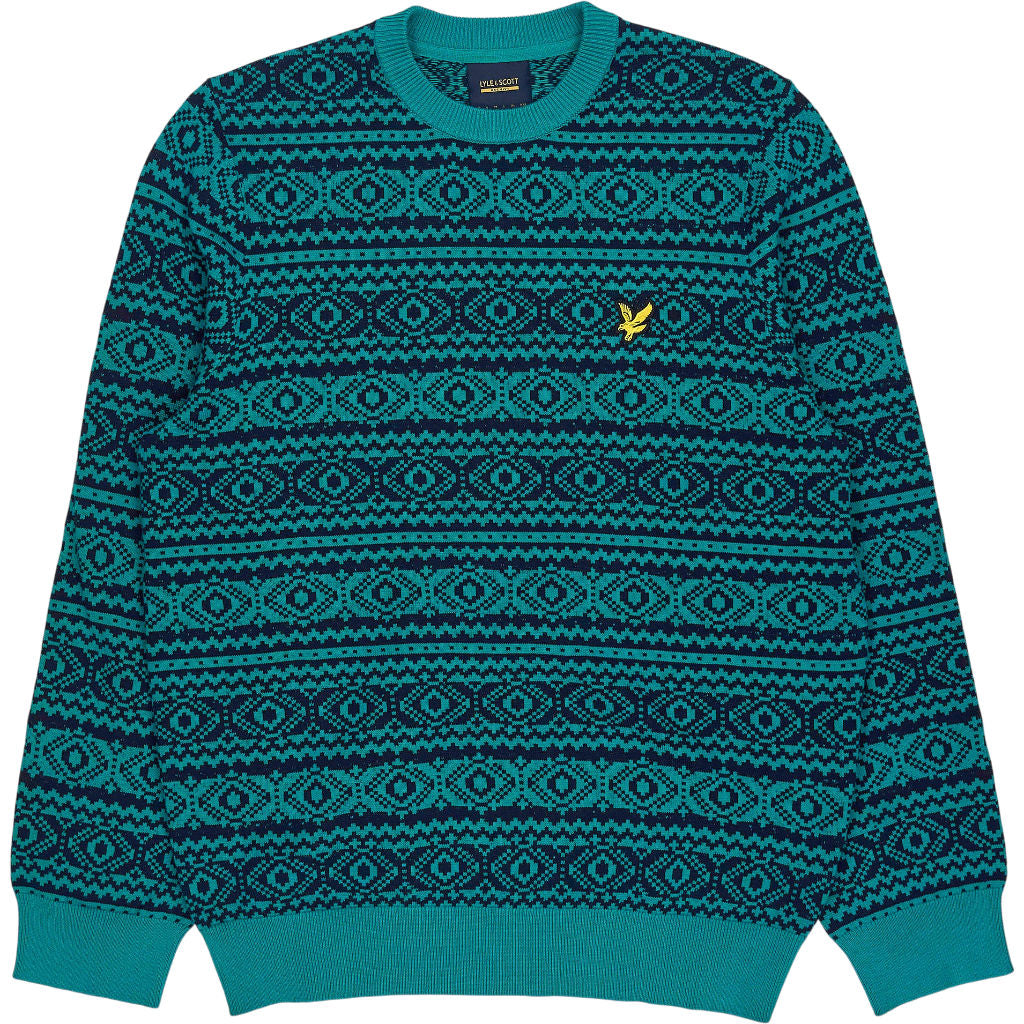 Lyle & Scott Teal Fair Isle Knit Jumper