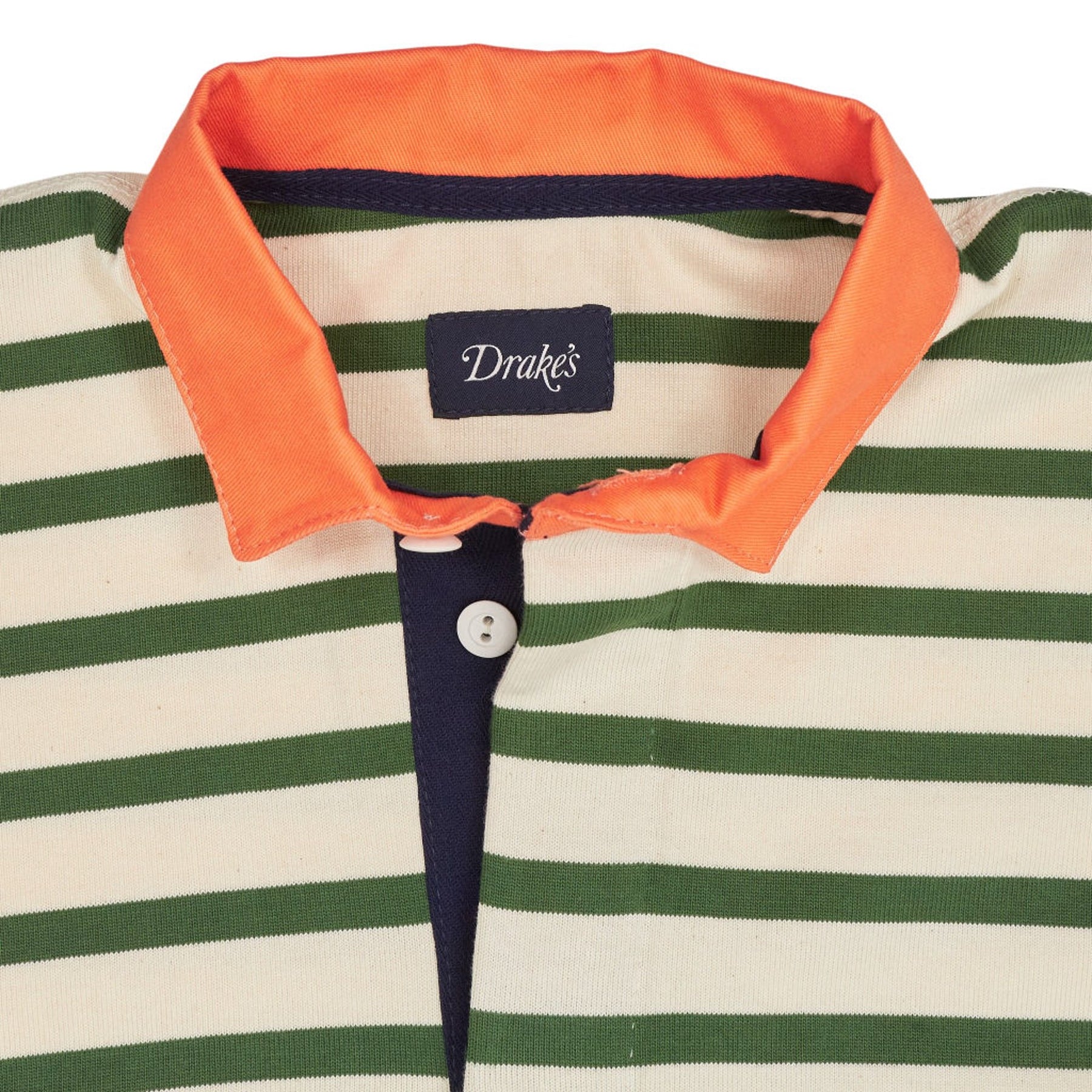 Drake's Green Stripe Long Sleeve Rugby Shirt M