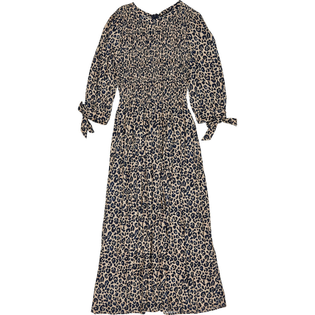 Whistles Beige Cheetah Print Shirred Dress