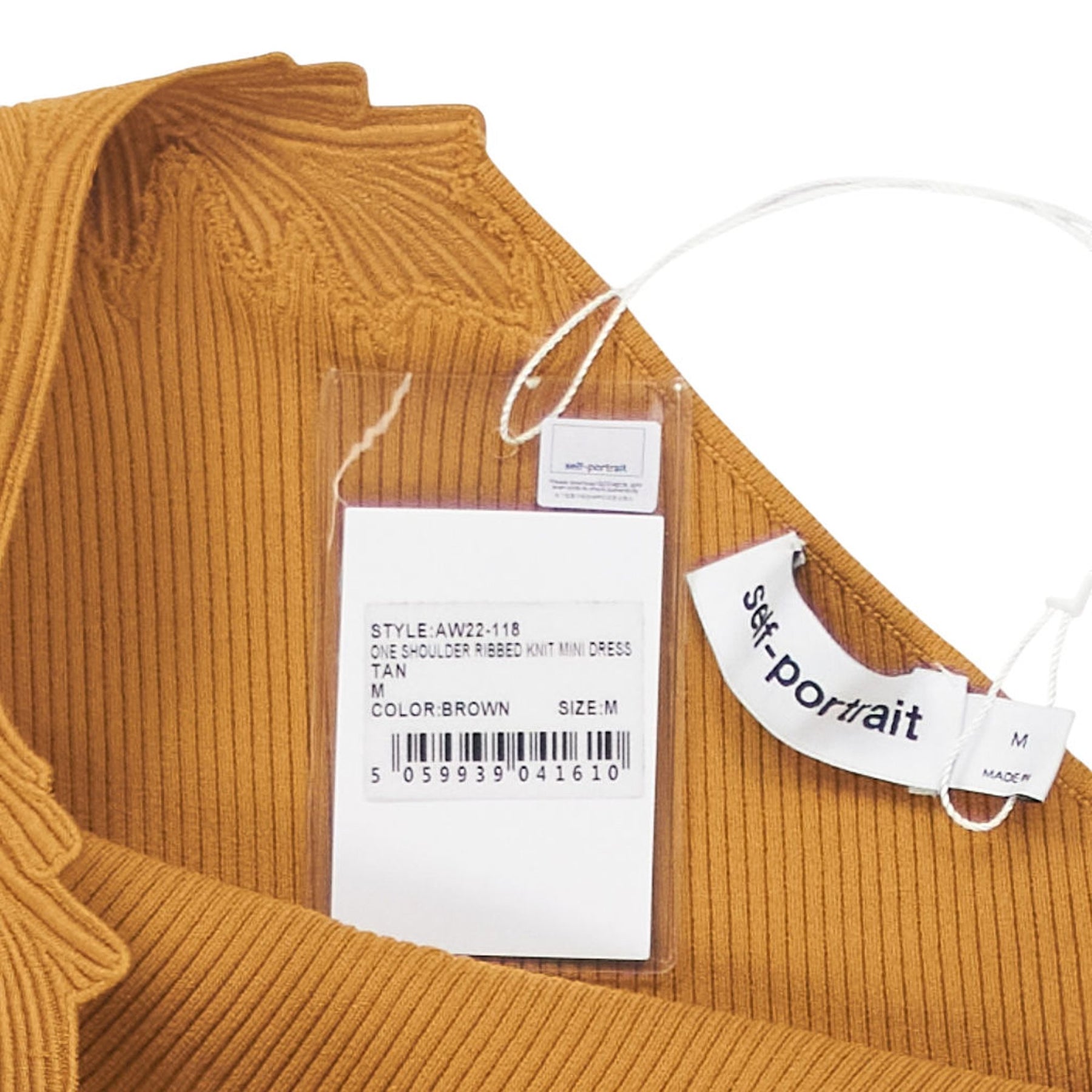 Self-Portrait Tan One Shoulder Ribbed Mini Dress