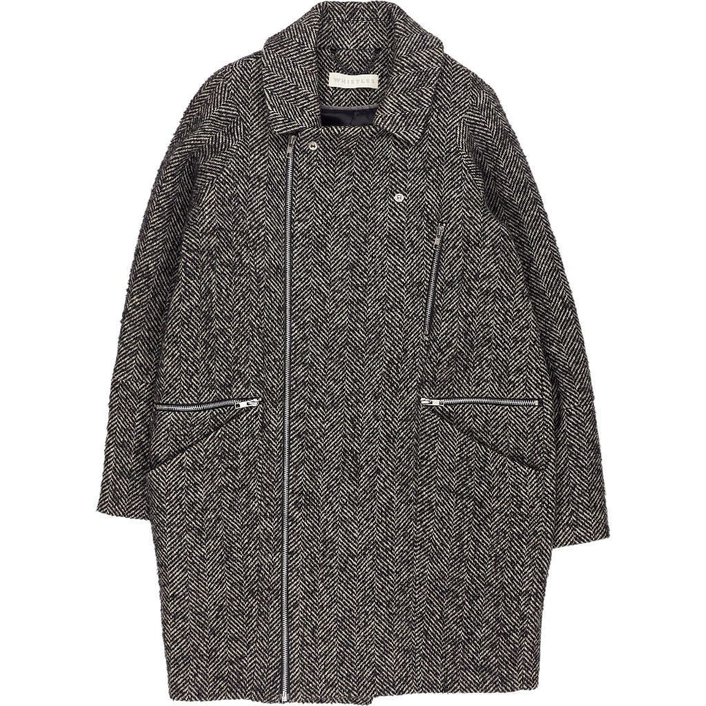 Whistles Black Herringbone Wool Coat