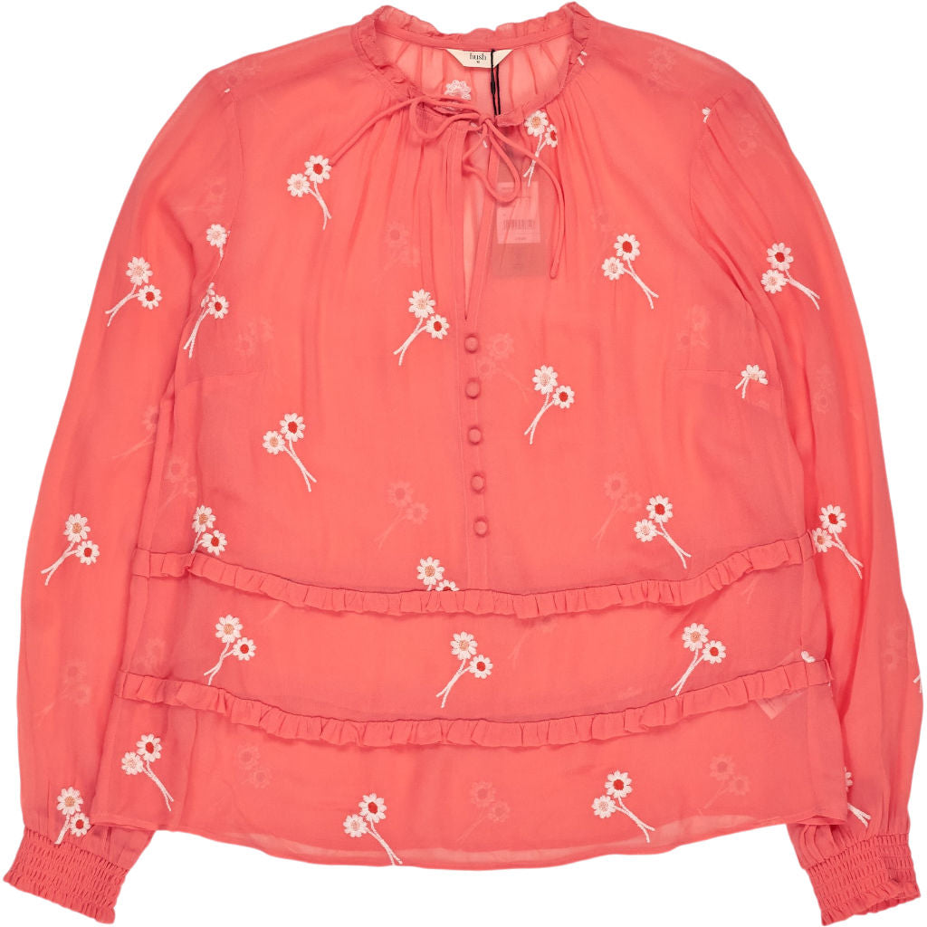 Hush Coral Akina Embroidered Top