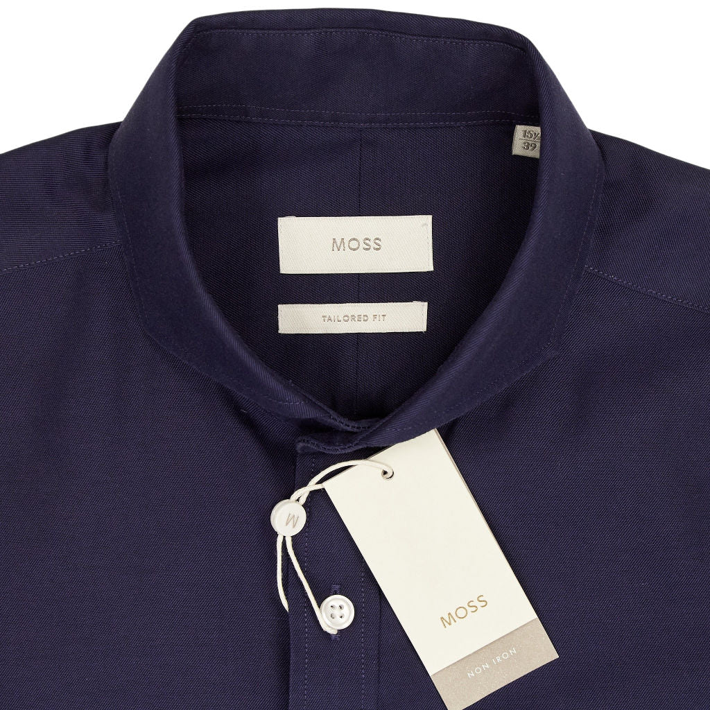 Moss Navy Tailored Fit Cotton Shirt
