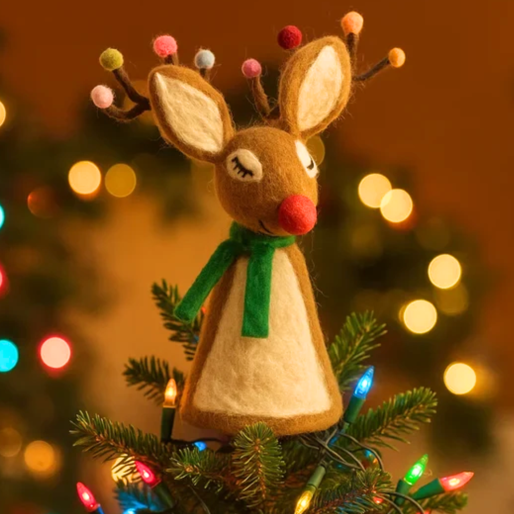 Handmade Felt Sassy Rudolph Christmas Tree Topper Decoration