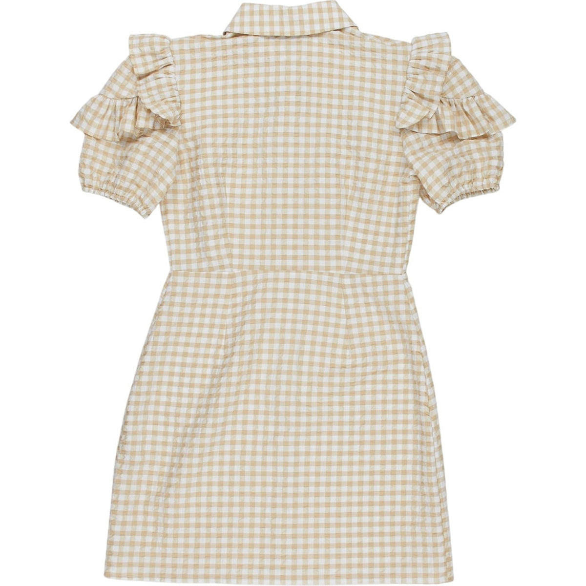 OMNES Beige Gingham Ruffle Dress