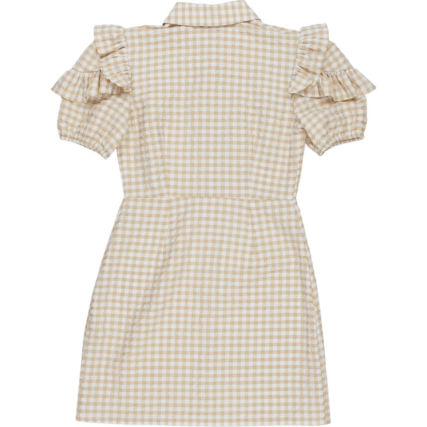 OMNES Beige Gingham Ruffle Dress