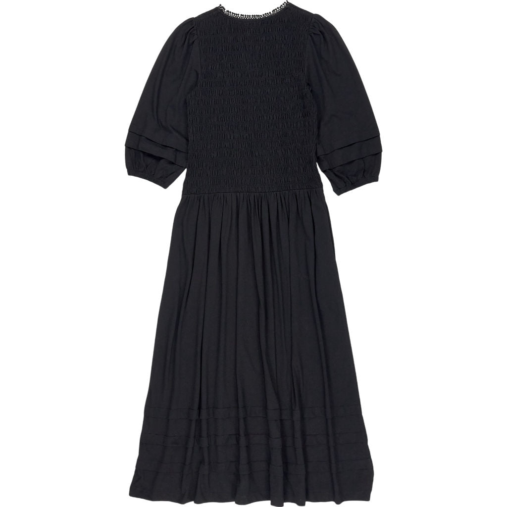 Wyse Black Smocked Midi Dress UK 8
