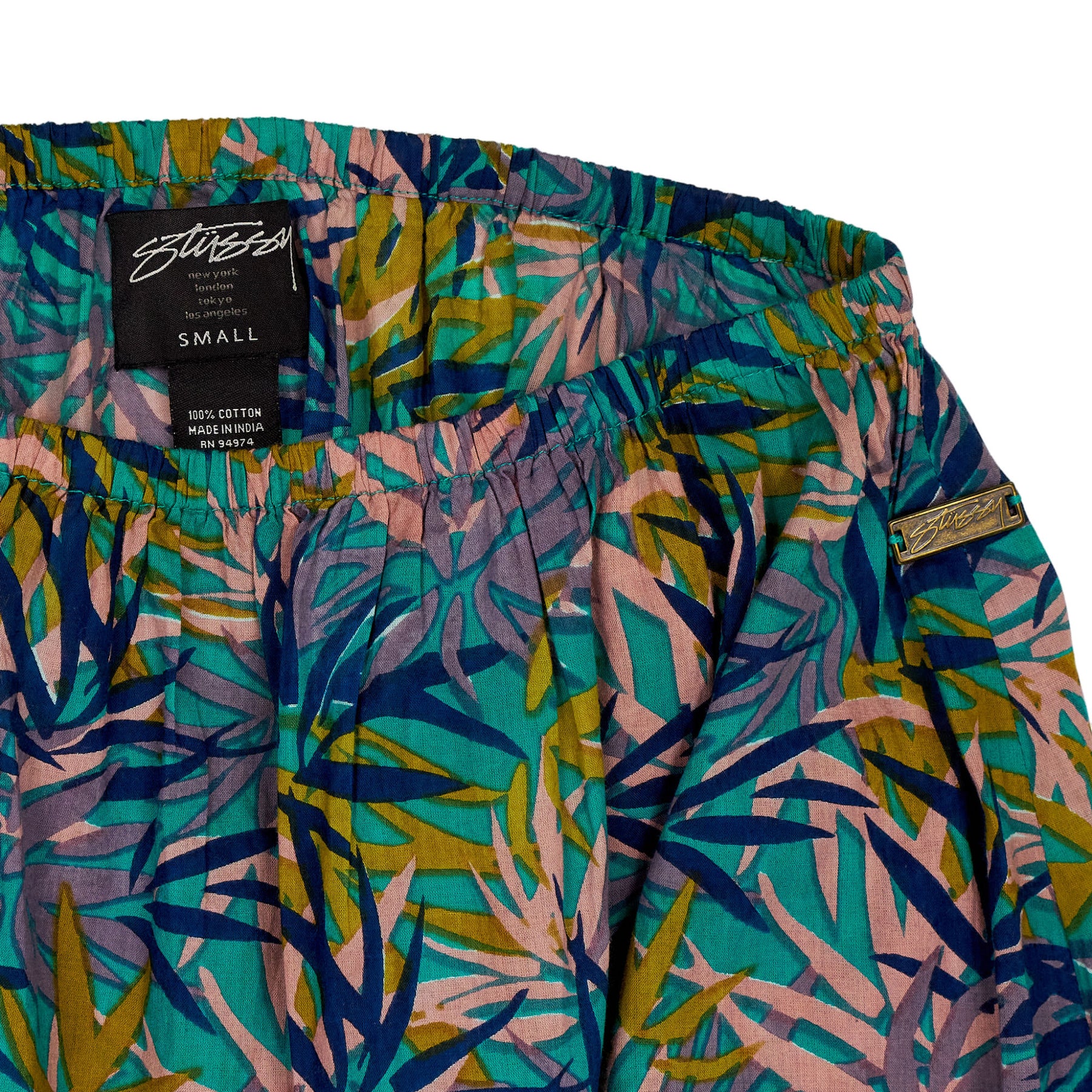 Stussy Green Blue Leaf Print Cotton Skirt