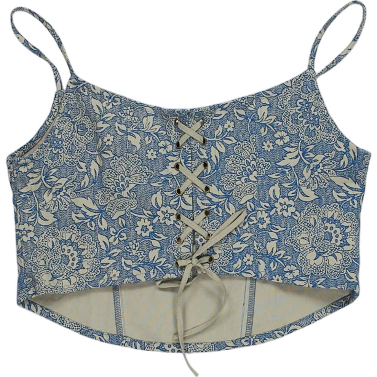 Motel Blue Ornate Print Latemi Corset Top