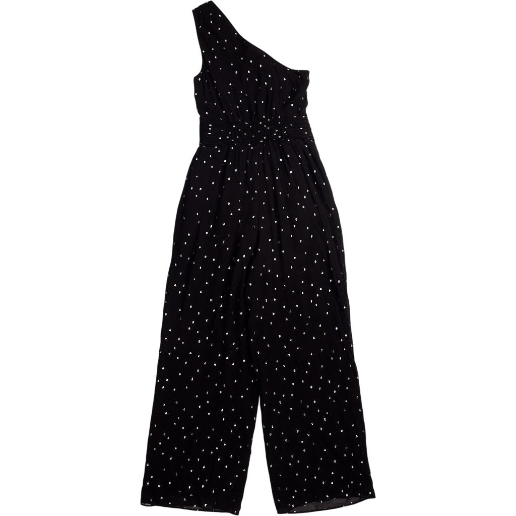 Wyse Black One-Shoulder Polka Dot Jumpsuit