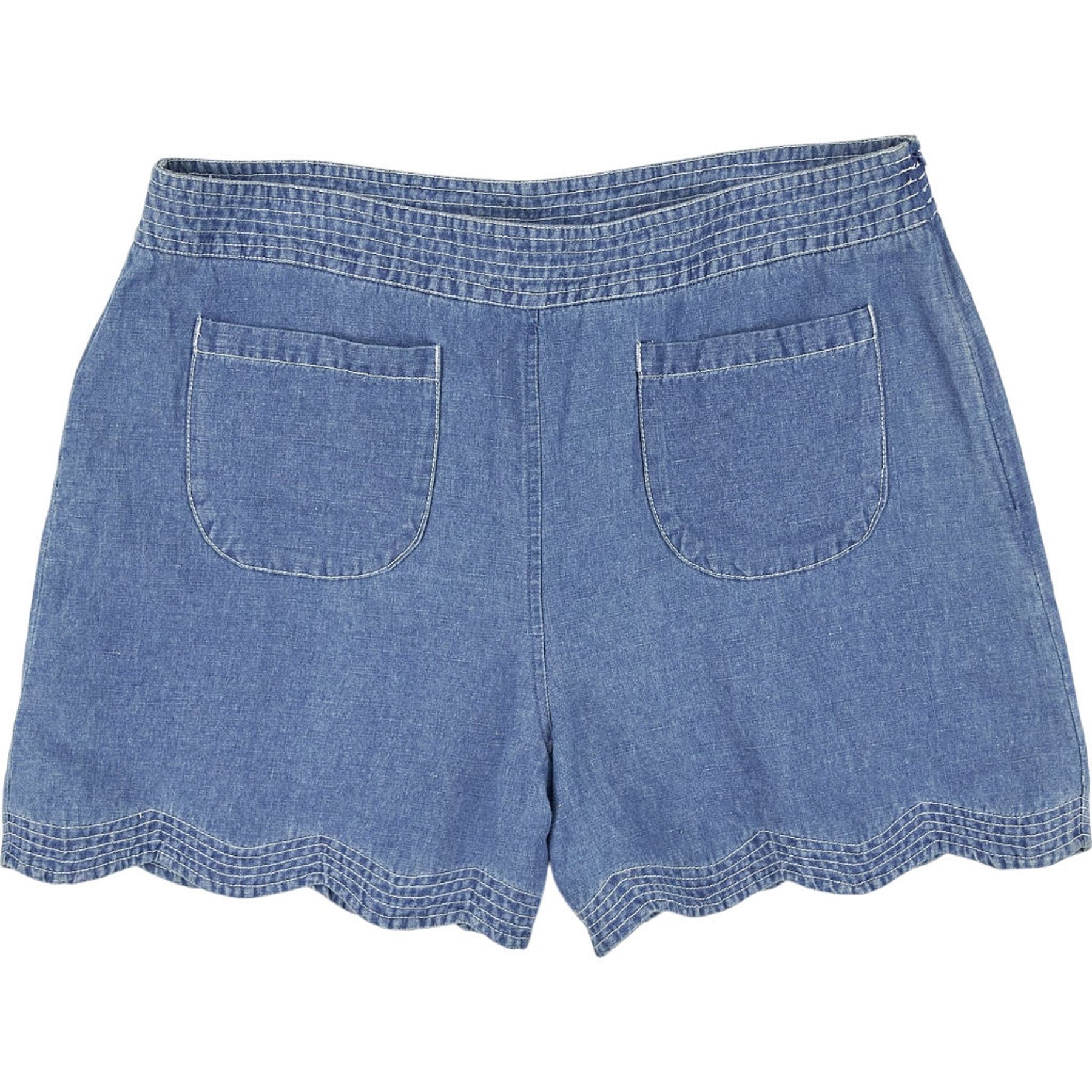 Wyse Blue Chambray Scallop Hem Shorts