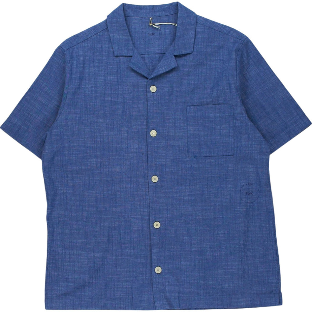Folk Blue Cotton Short Sleeve Shirt