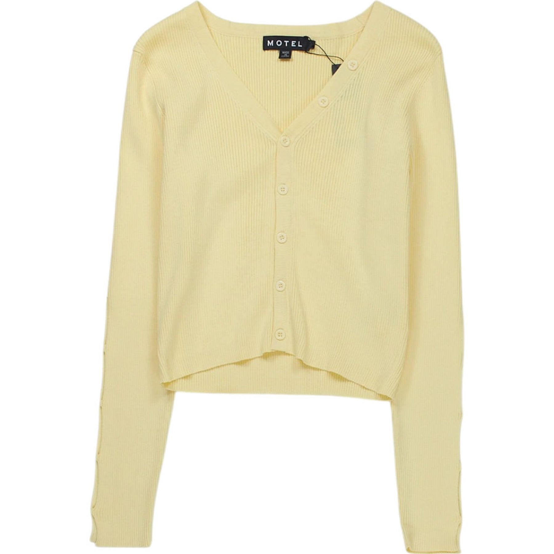 Motel Yellow Ribbed Cardigan