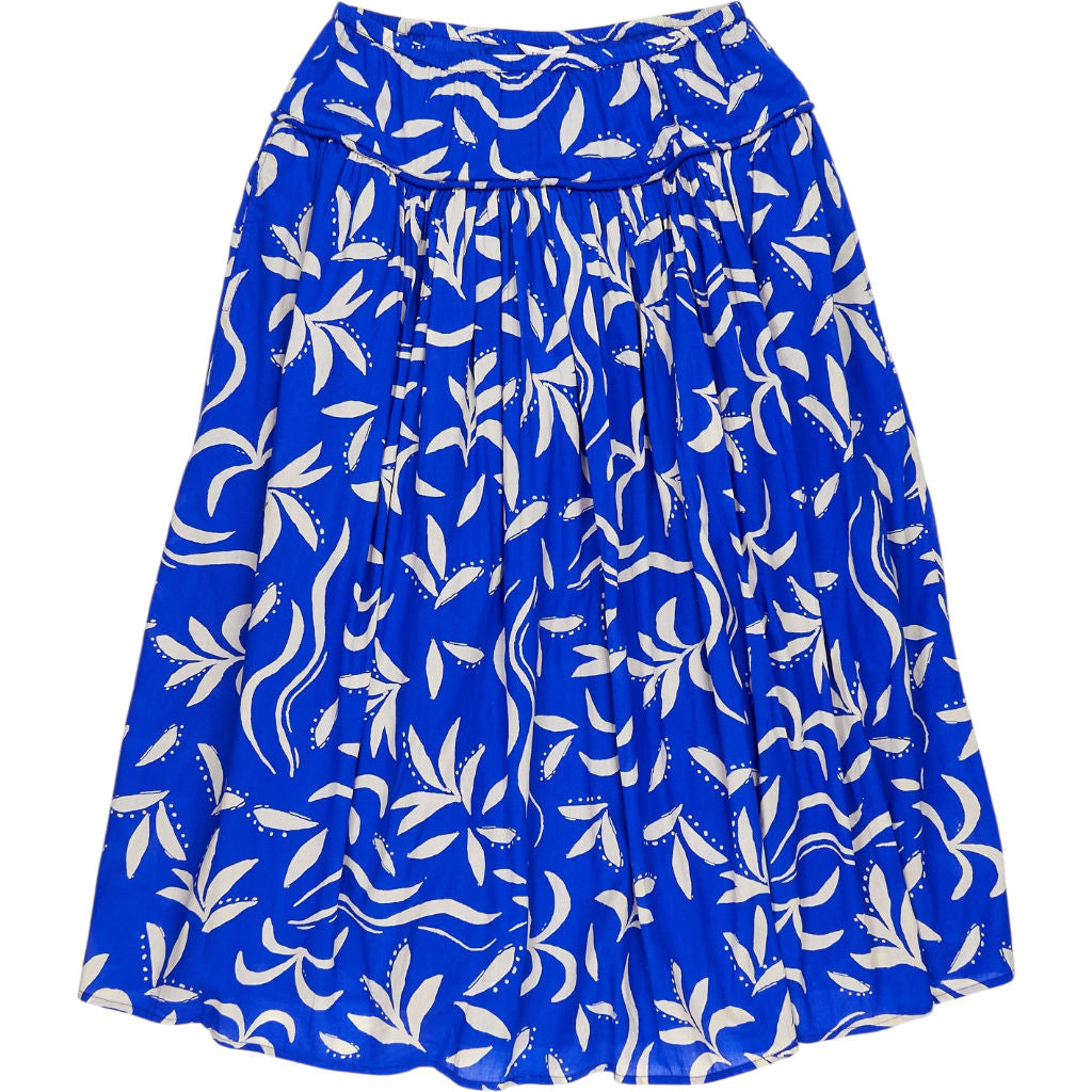 Hush Blue Abstract Palm Midi Skirt