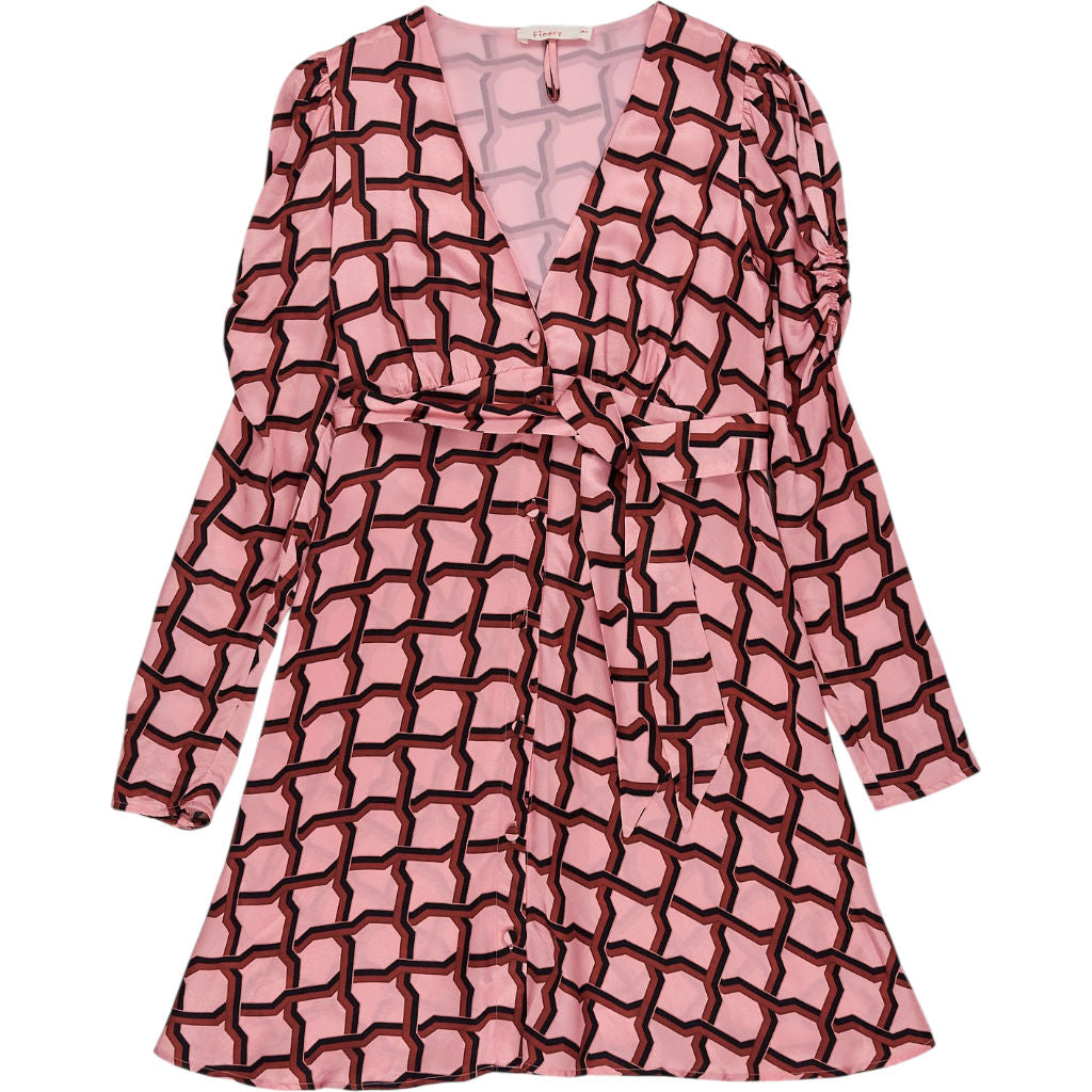 Finery Pink Geometric Wrap Dress