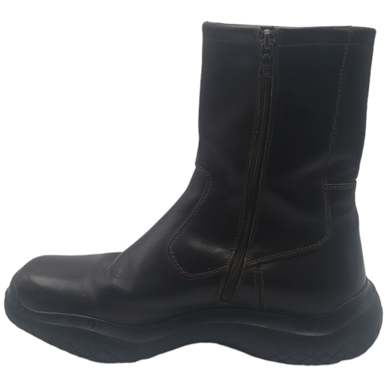 Prada Chocolate Square Toe Mid Calf Boots