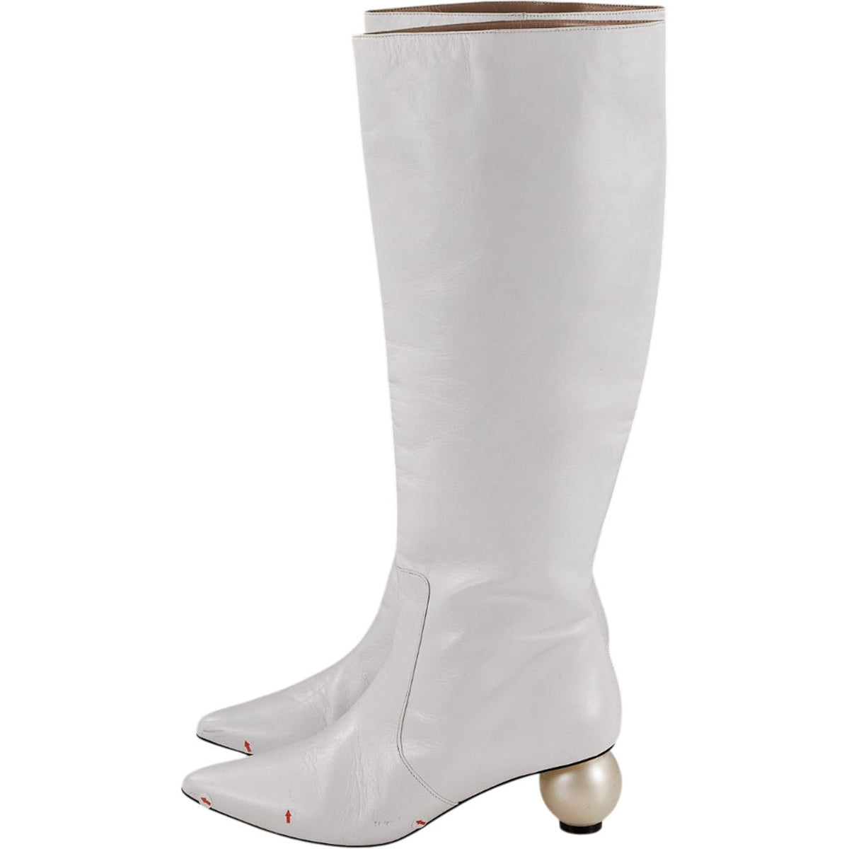 White Knee-high Boots with Pearl Heel