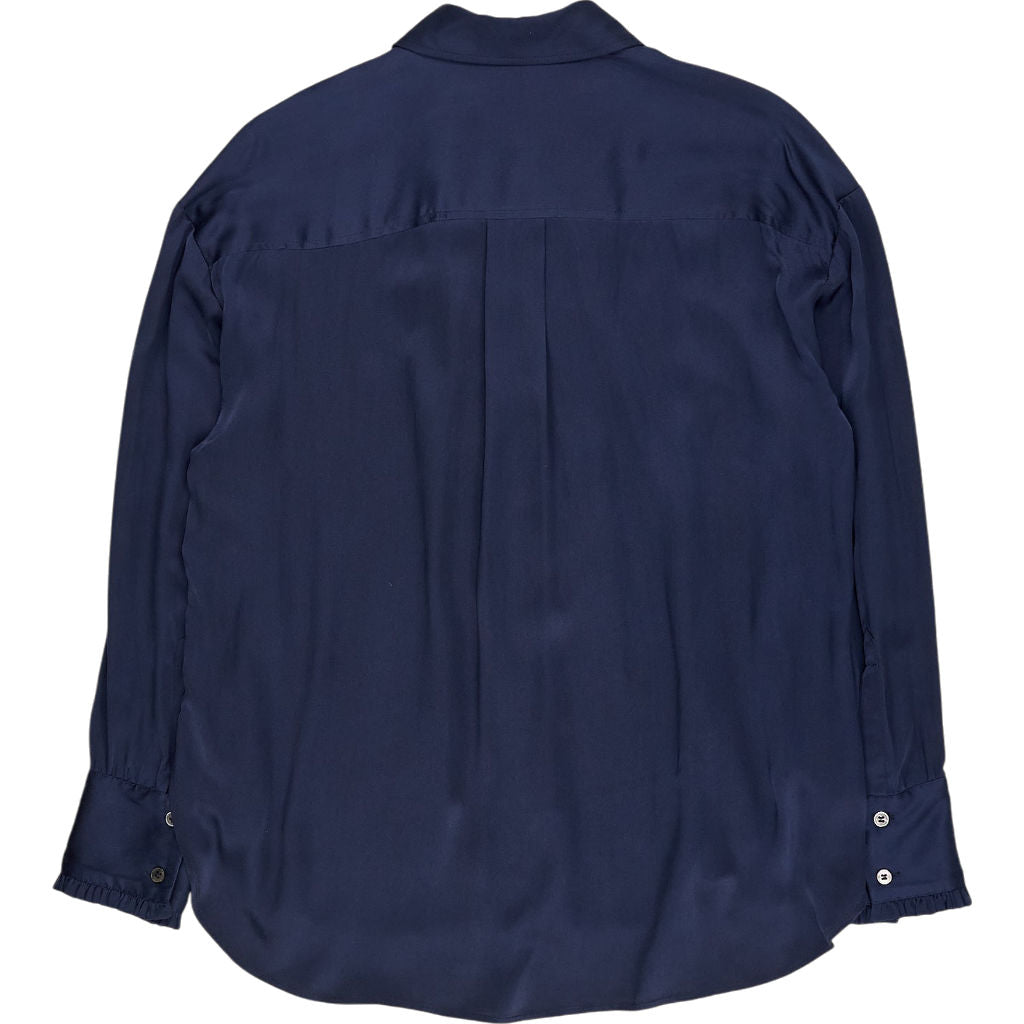 Wyse Navy Silk Satin Blouse UK 8