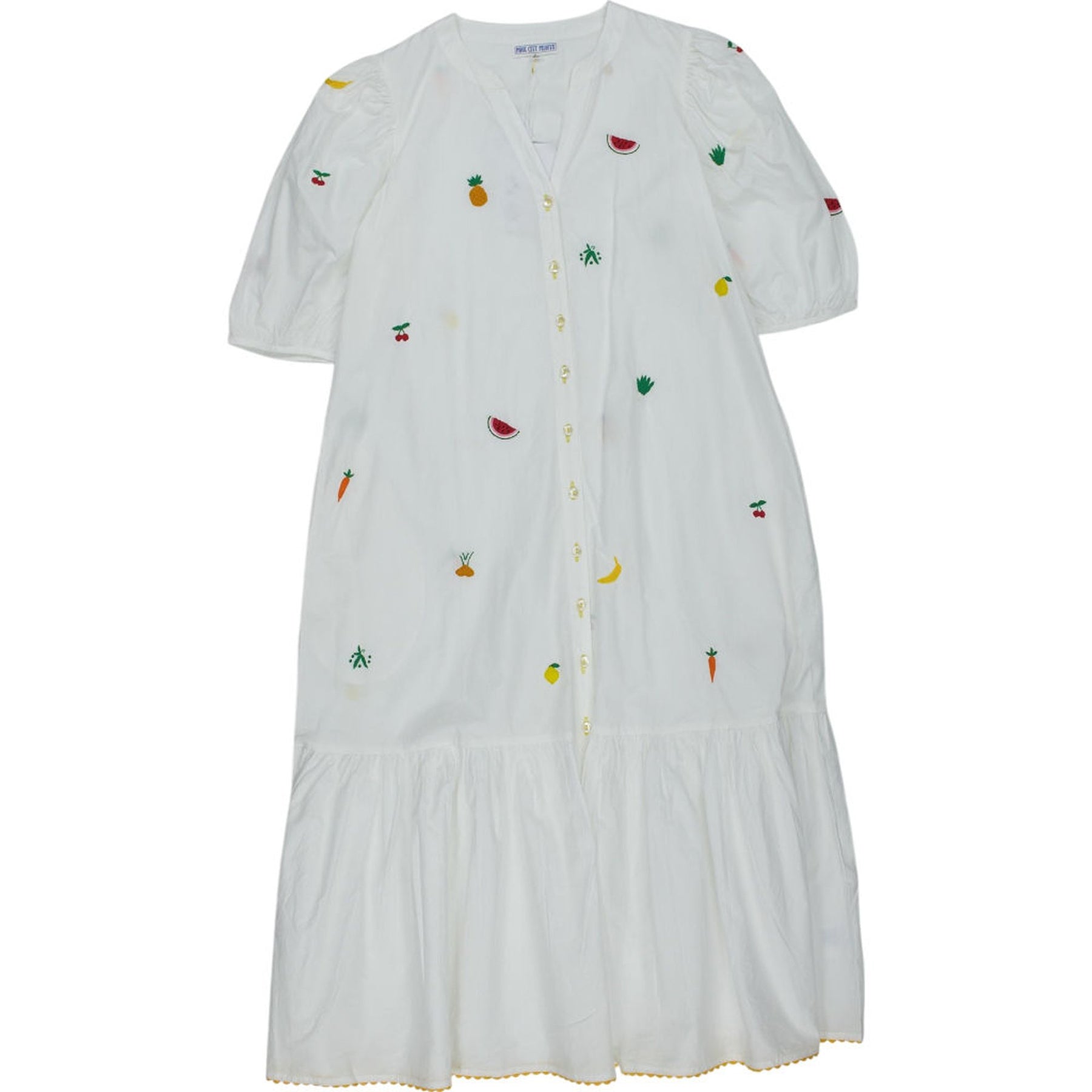 Pink City Prints White Embroidered Dress XS