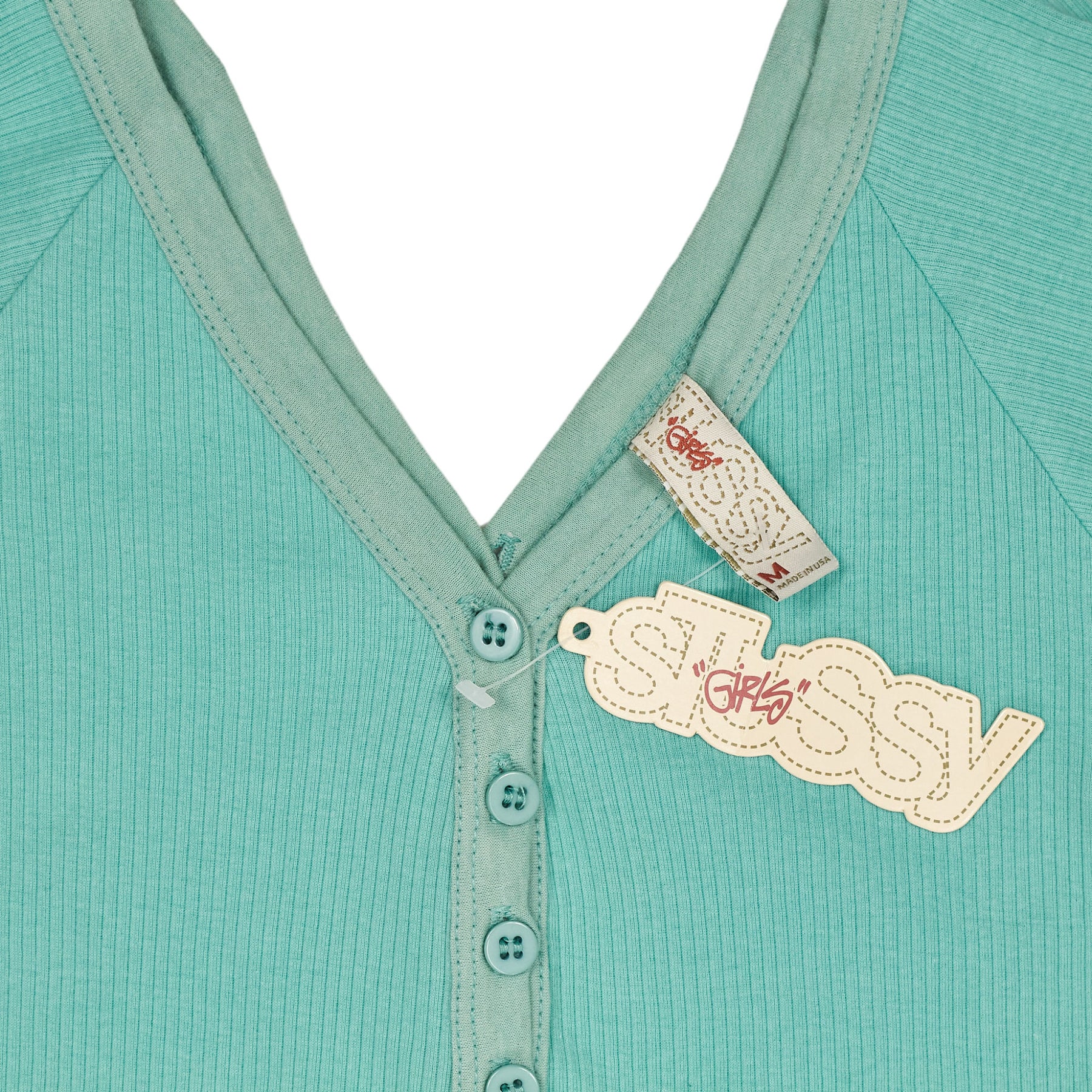 Stussy Green Rib V-neck T-shirt