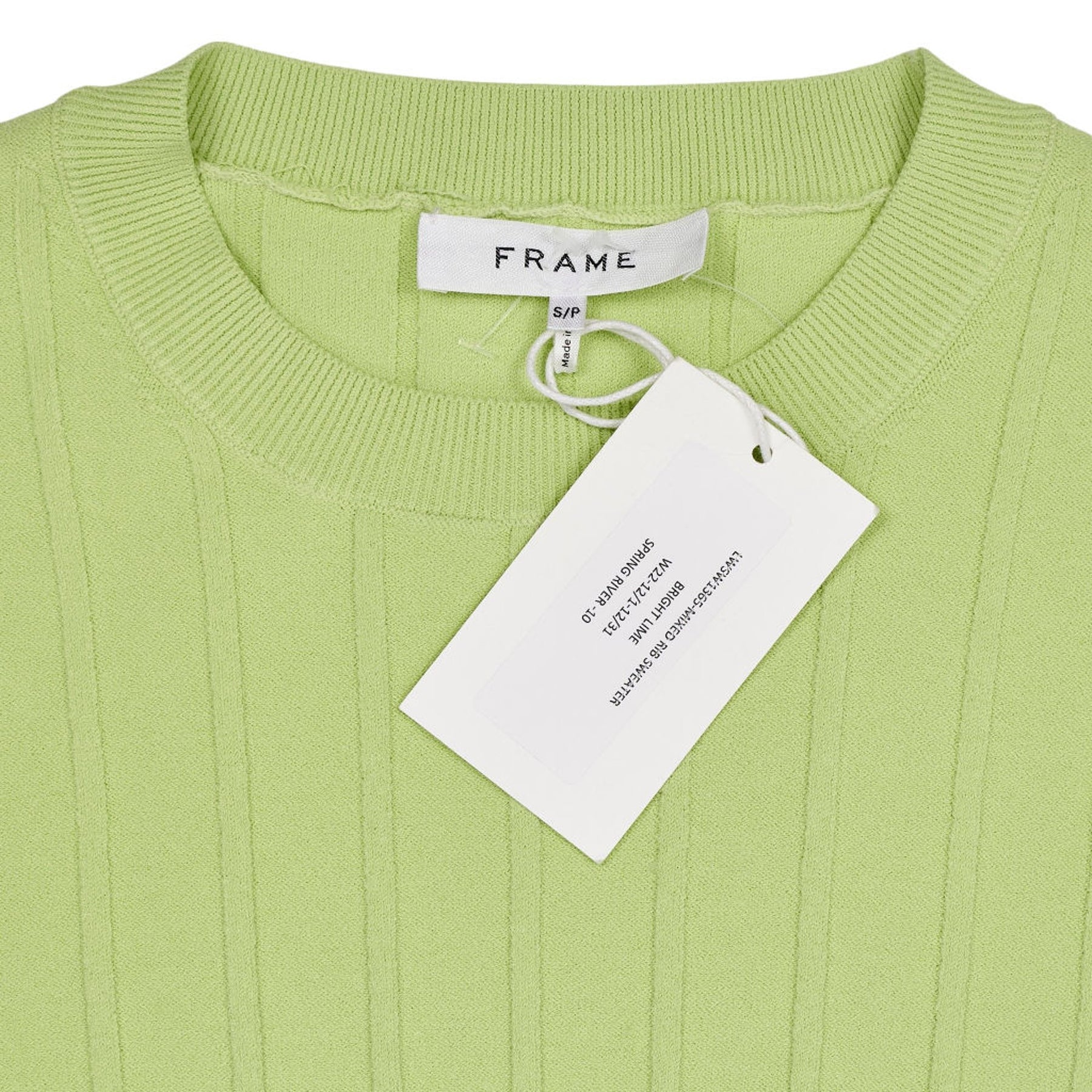 Frame Bright Lime Ribbed Sweater