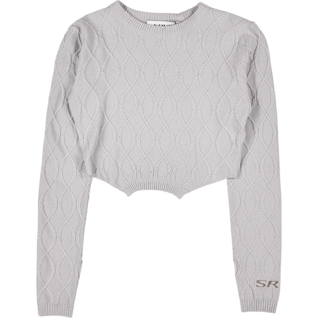 SRVC Grey Overturned Long Sleeve Crop Knit