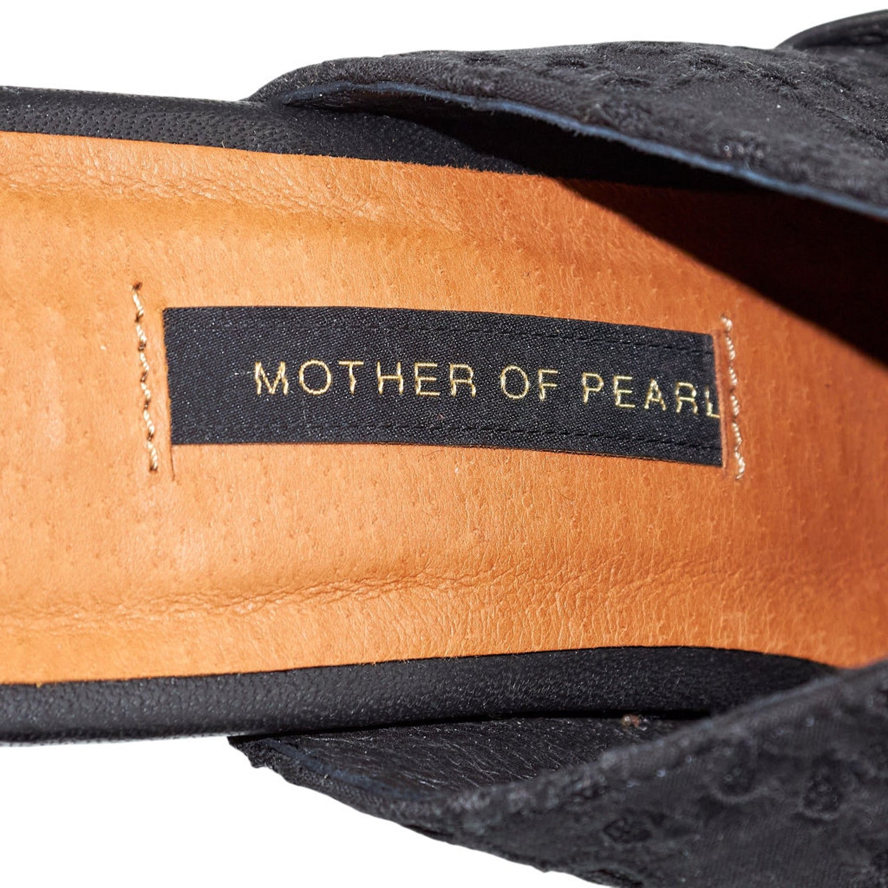 Mother of Pearl Black Bow Heeled Mules