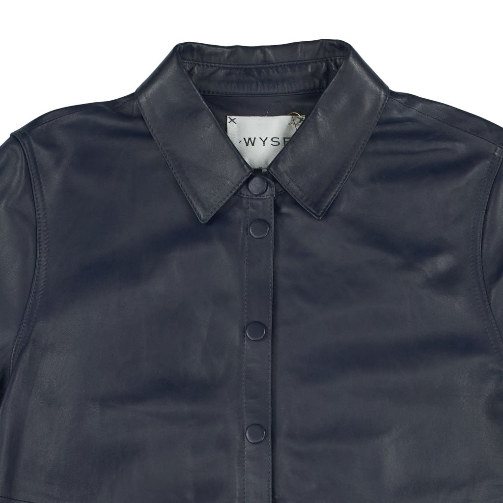 Wyse Navy Leather Shirt Jacket UK 8