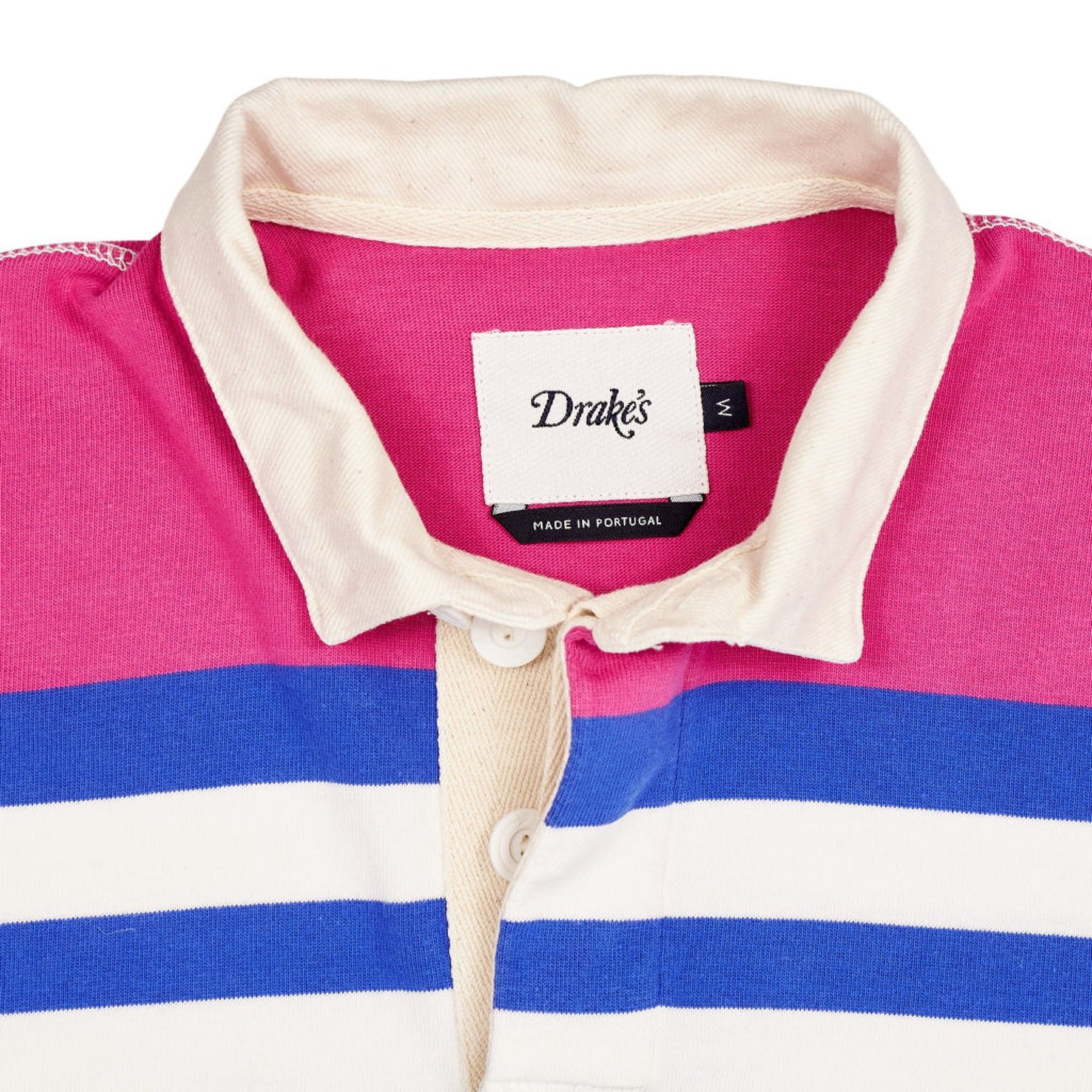 Drake's Pink Blue Striped Rugby Shirt
