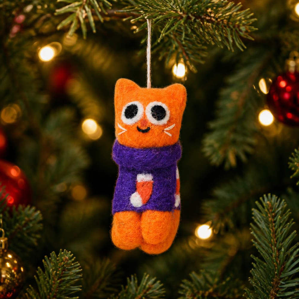 Esther, Cat in Purple Xmas Jumper Decoration
