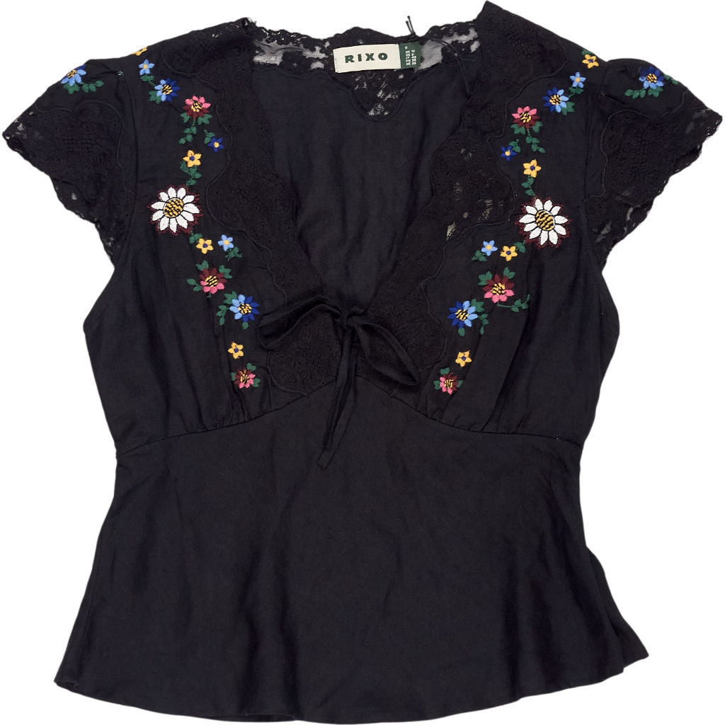 Rixo Black Daisy Sun Embroidery Top