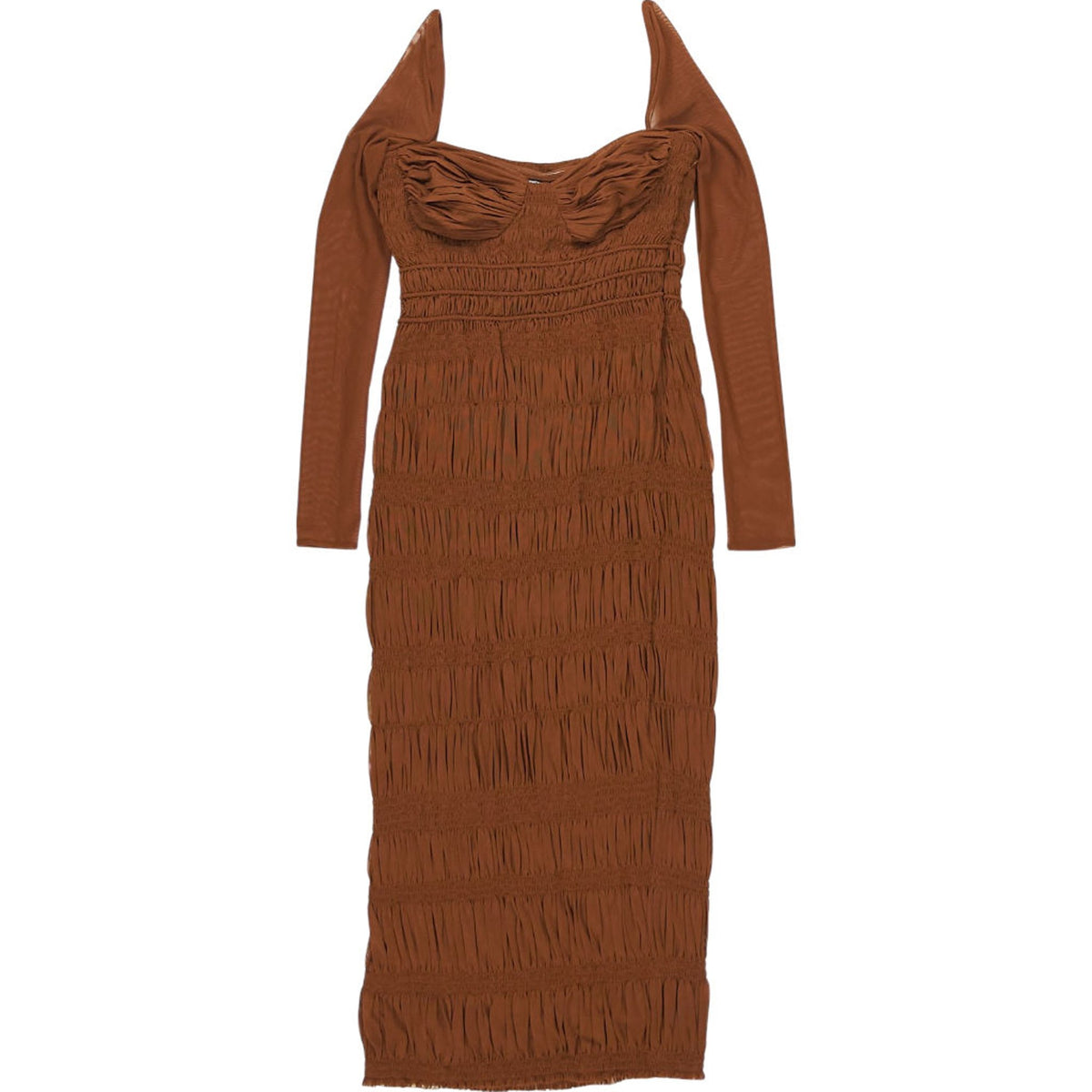 Self-Portrait Caramel Shirred Midi Dress