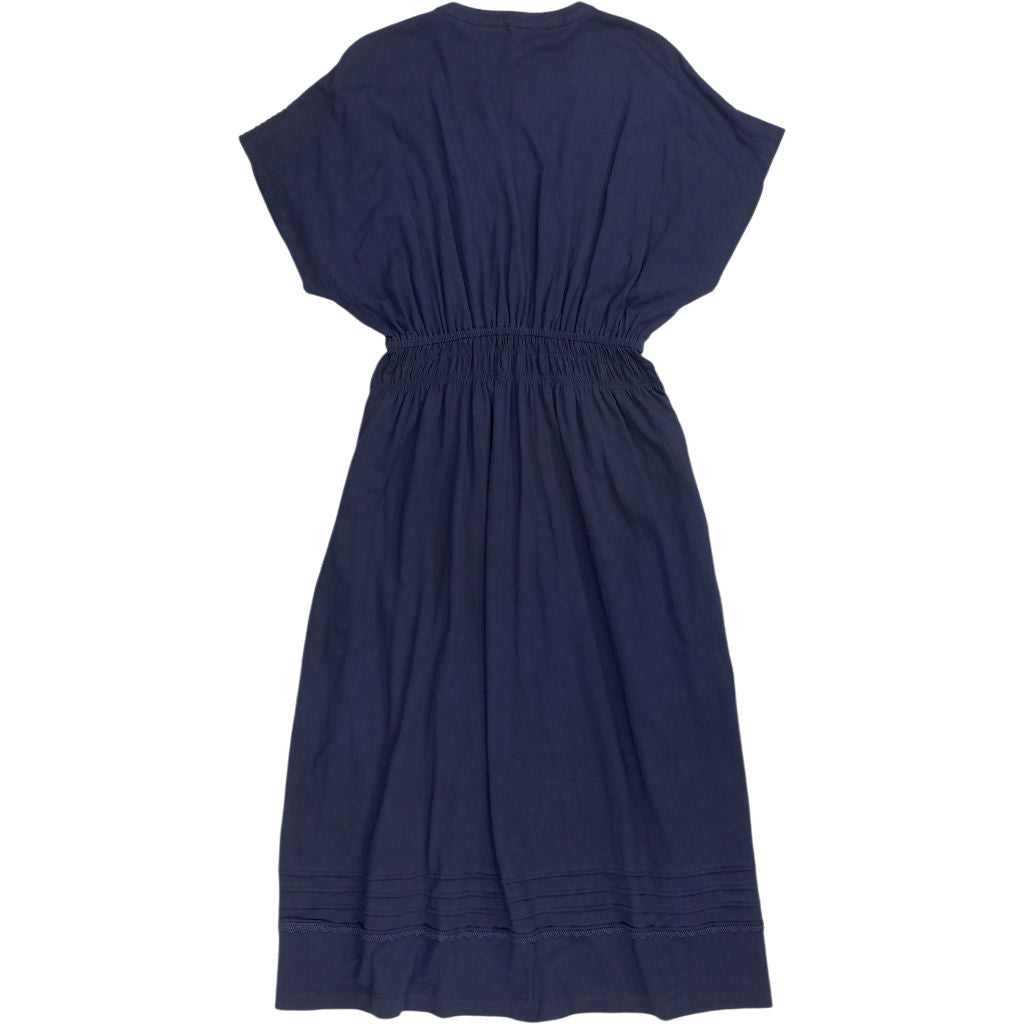 WYSE Navy Button-Up Midi Dress with Lace