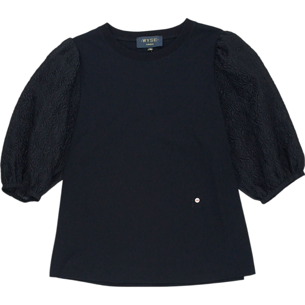 Wyse Black Puff Sleeve Top UK 8