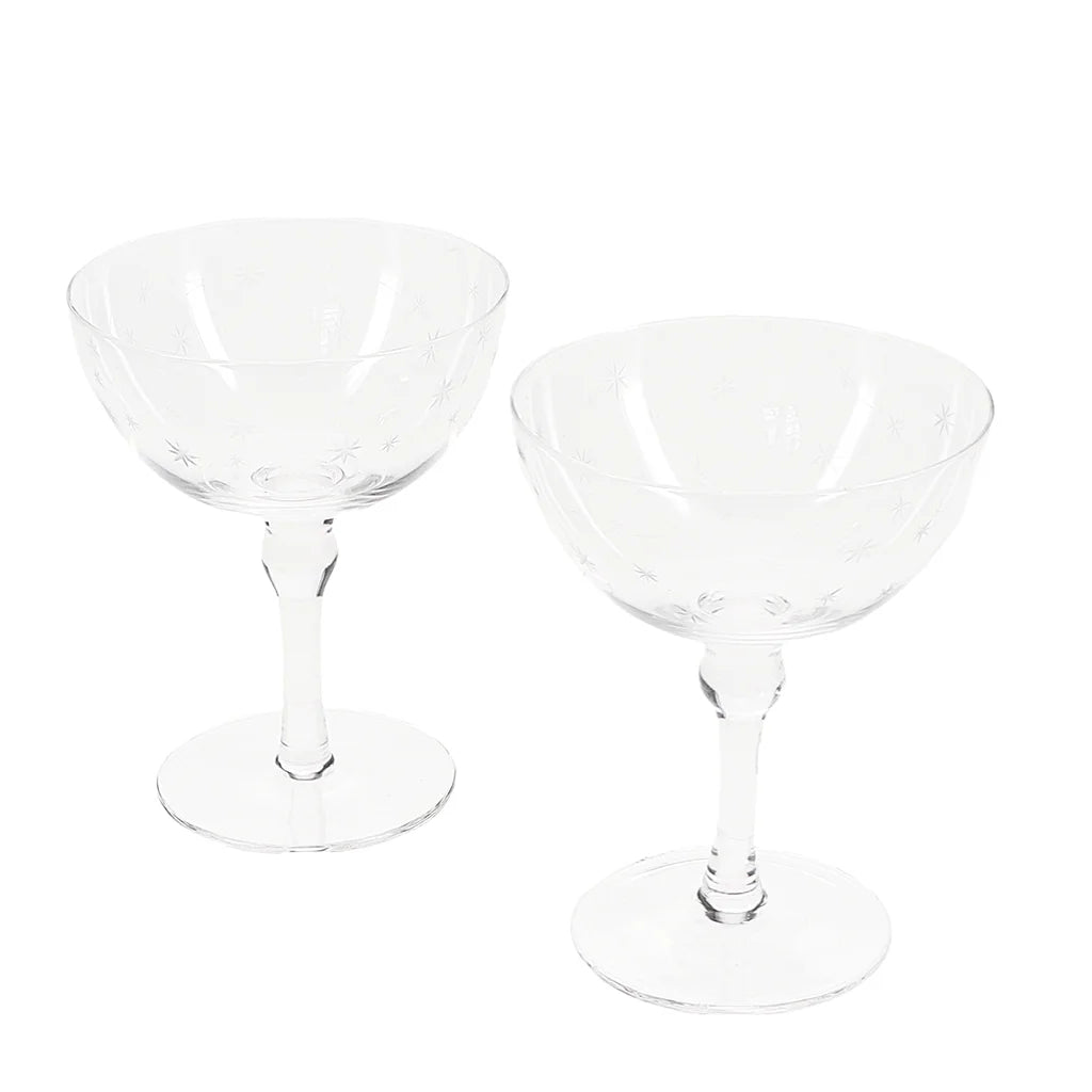 Etched star coupe glasses (set of 2) - Clear
