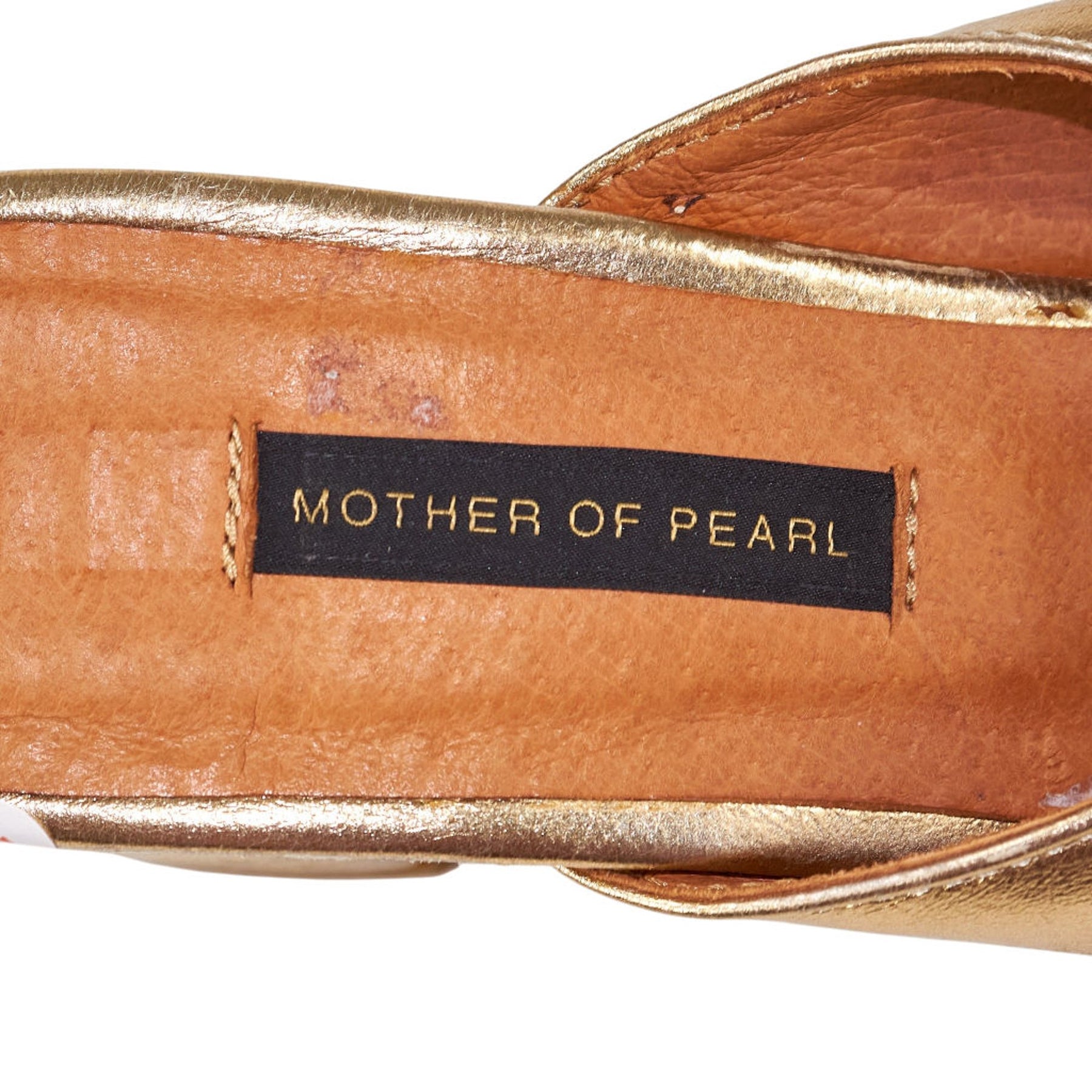 Mother of Pearl Gold Bow Accent Heels